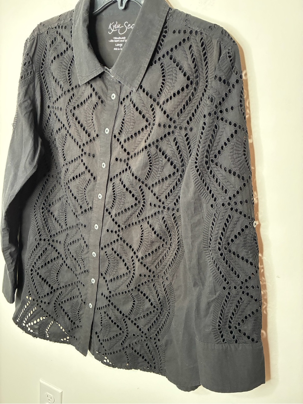 Black Eyelet Button-Down Shirt